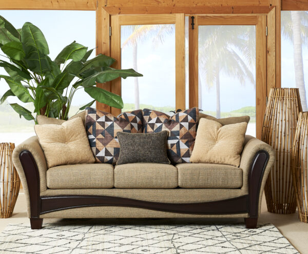 traditional sofa with wooden features